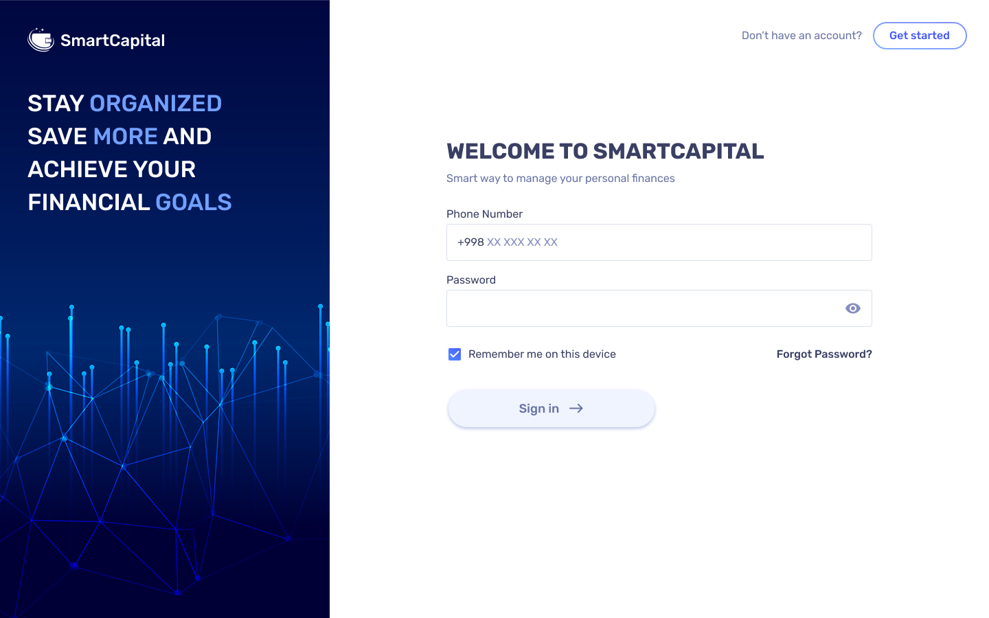 Smart Capital desktop login screen